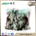 Colorful Custom Made Tibetan Mongolian Lamb Fur Cushion Black With Snow Tops